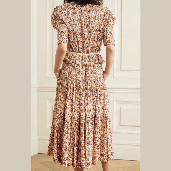 Ulla Johnson Dress Midi Wrap Orange Blue Ruffle Pleated Knit Trim Lisette US 4 - Picture 13 of 13